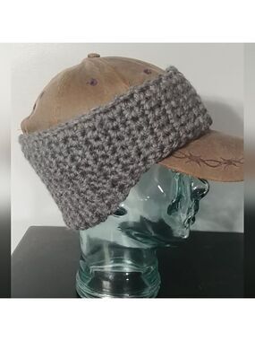Just in! Handmade Crocheted Contoured Unisex Headband/Earwarmer Dark Grey